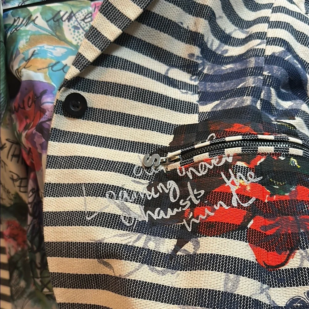 Striped Women's Blazer with Artistic Accents - Picture 11 of 13